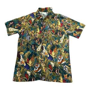 Fast Lane Toucan Dance Mens Jungle Safari Print Hawaiian Shirt Medium Cotton VTG